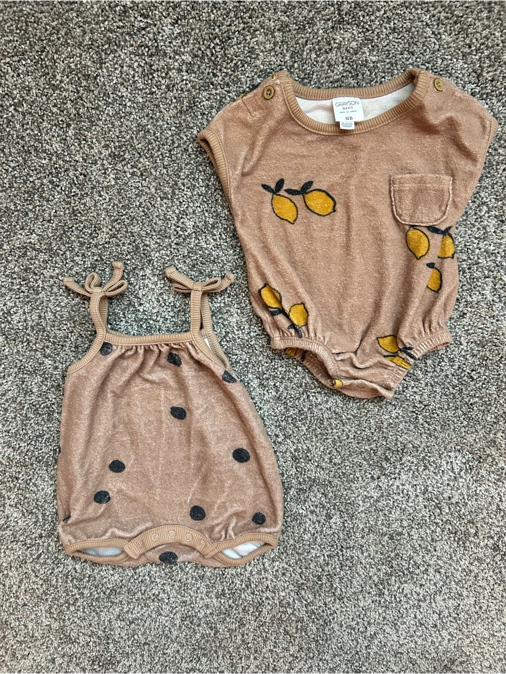 Brown Lemon Print Romper Set